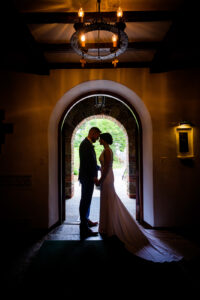 Bride and groom church silhouette