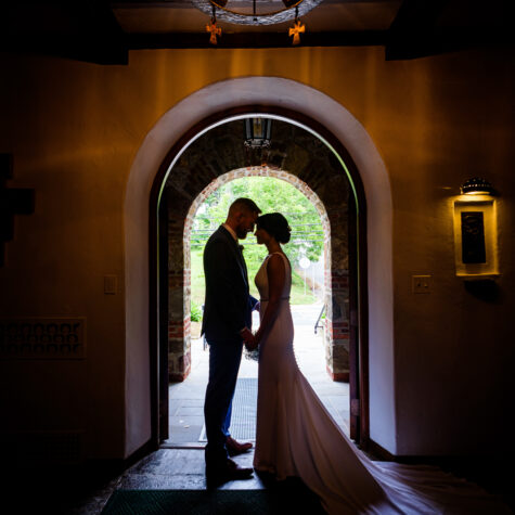 Bride and groom church silhouette