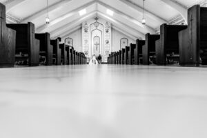 Church wedding black and white