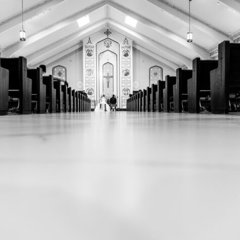 Church wedding black and white