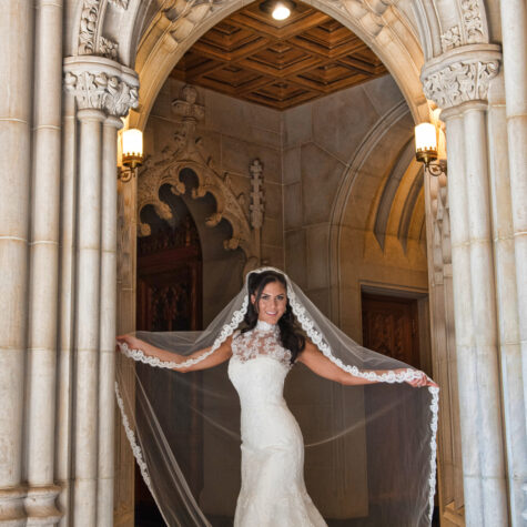 Bride portrait in church long vail