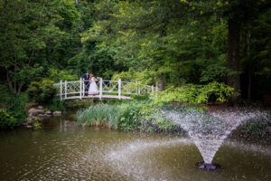 Sayen House and Gardens wedding couple fountain portrait