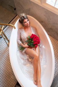 woman in lingerie in bathtub