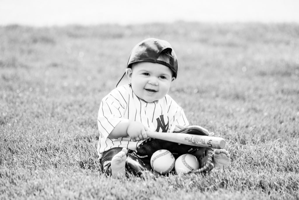 First Birthday baseball Yankee black and white