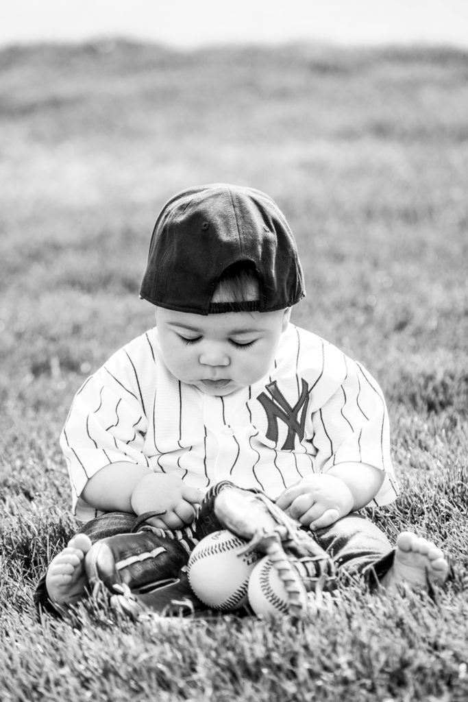 First Birthday baseball Yankee black and white