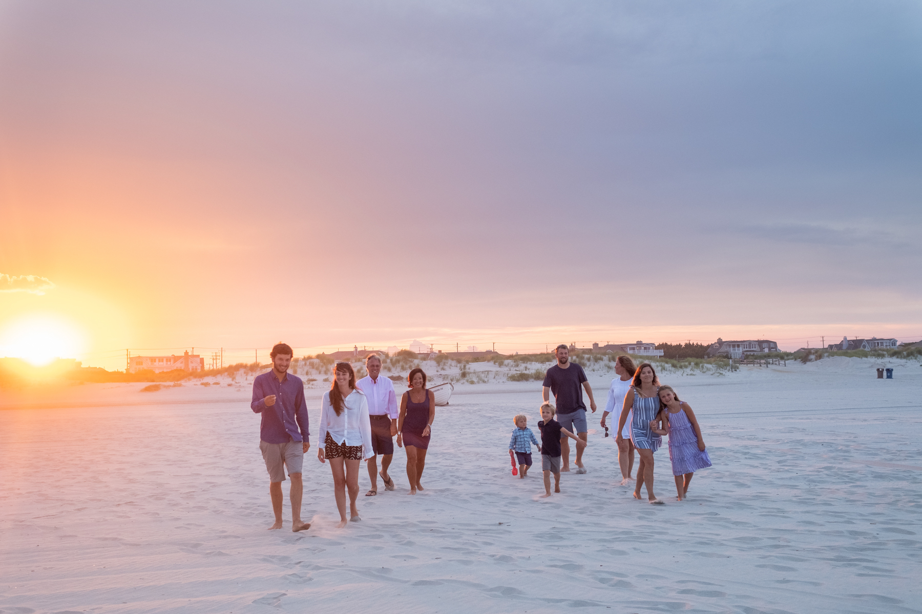 Family candid sunset beach