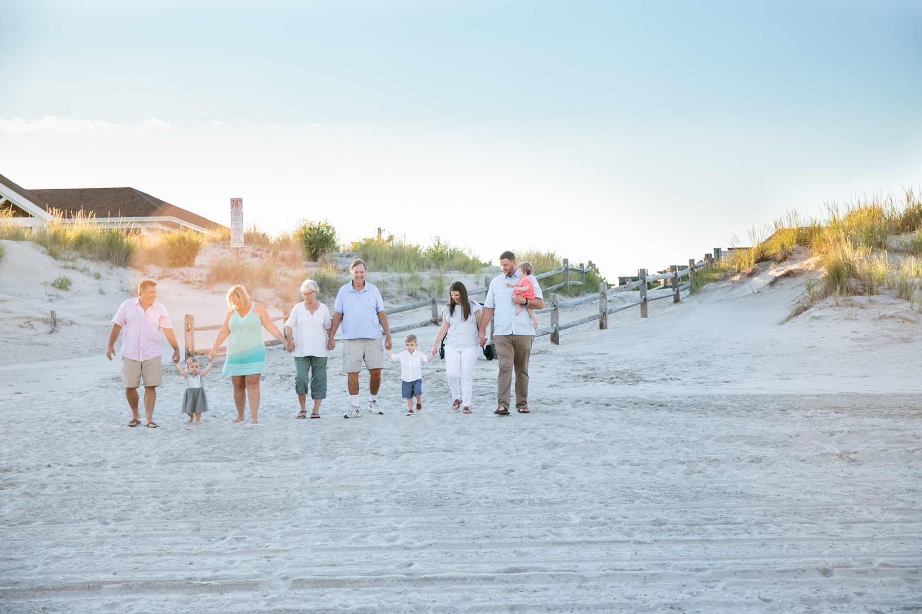 family walking beach