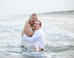 wedding couple in ocean