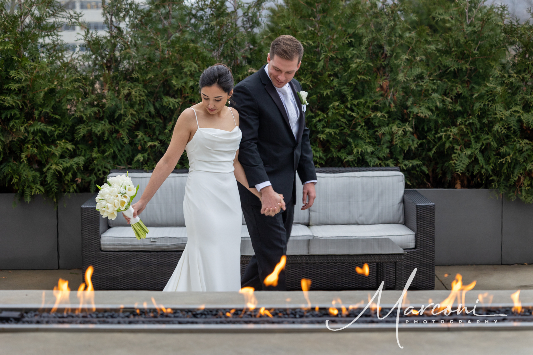 Bride and groom outdoor fire