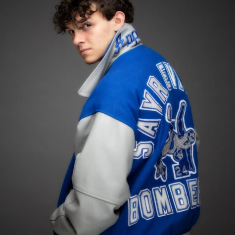 Boy varsity jacket portrait