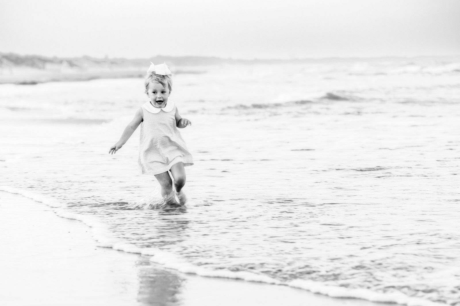 black and white beach little girl
