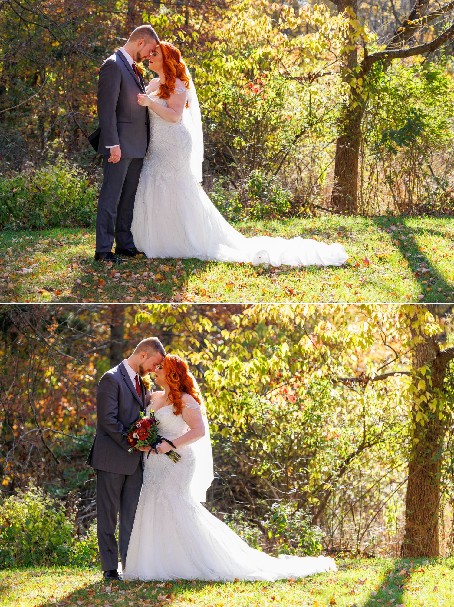 bride and groom fall colorful