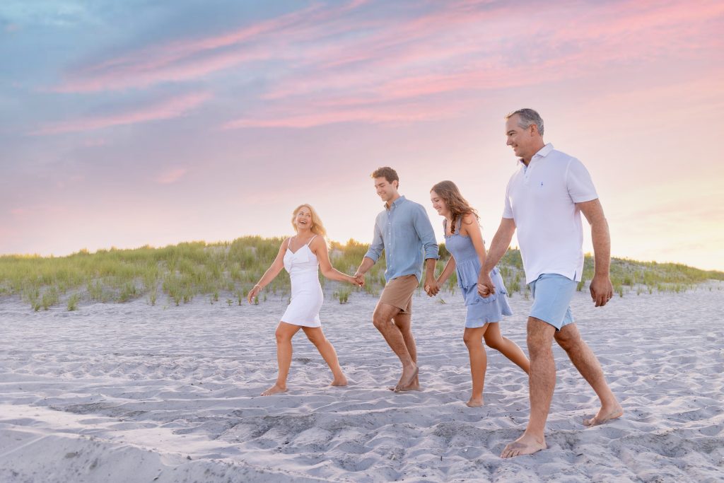 walking on beach at sunset