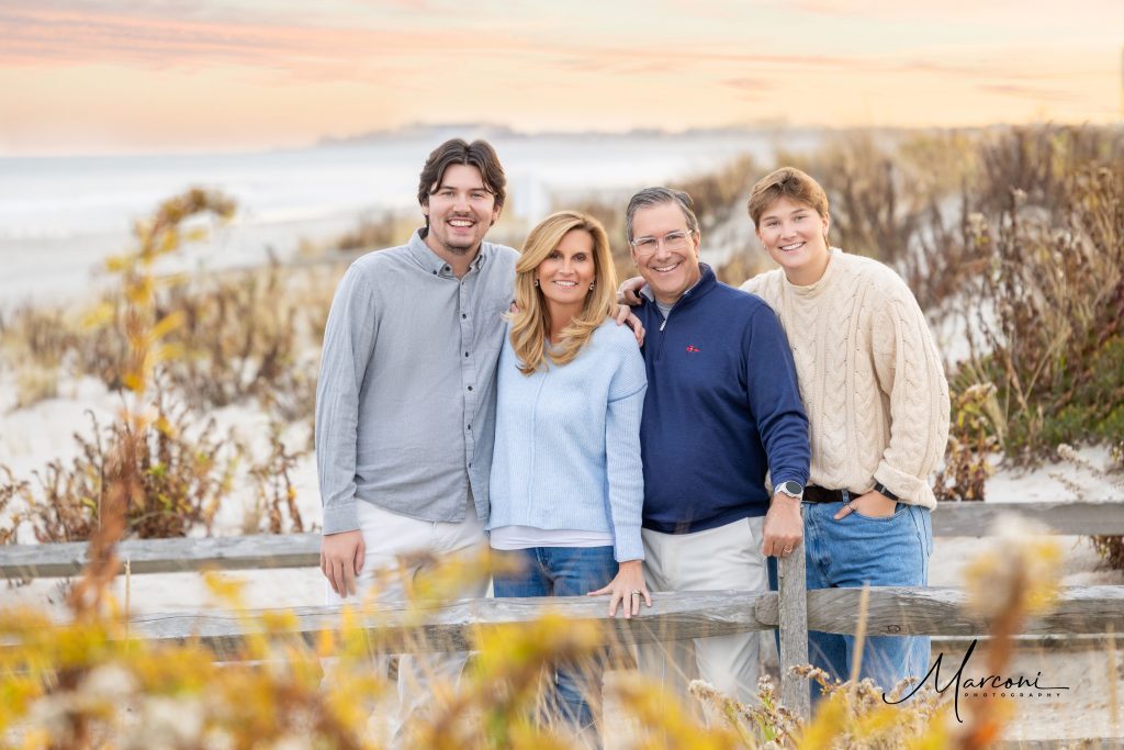 Winter sunset family beach dunes 