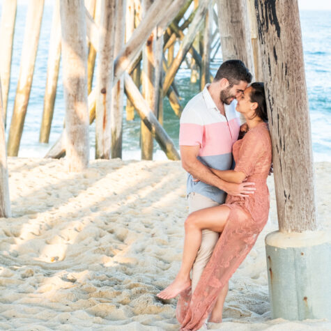 Engaged couple on beach