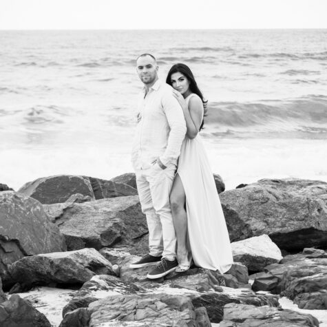 beach couple portrait on  Rock Jetty NJ