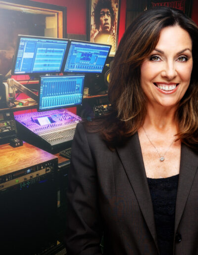 Woman headshot in recording studio