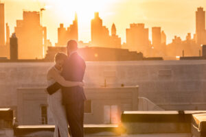 Bride and Groom rooftop NYC sunset