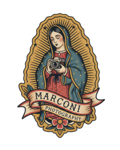 MARCONI photography Logo Our lady Guadaloupe Tattoo design