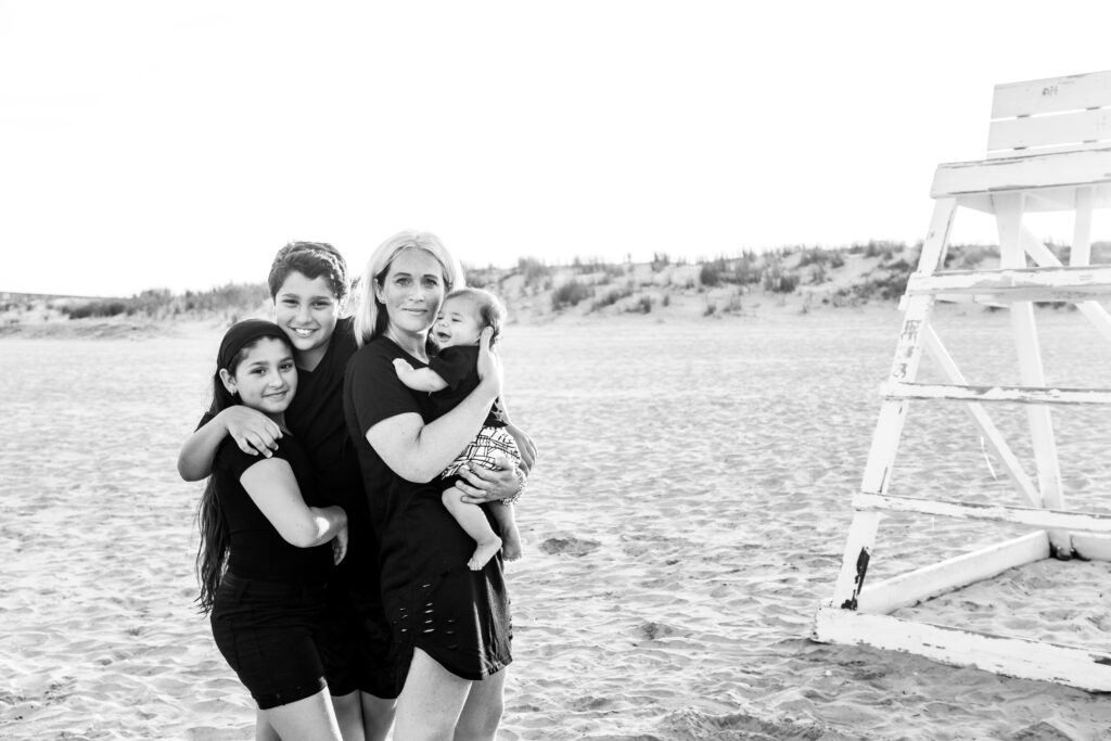 Mom with kids on beach